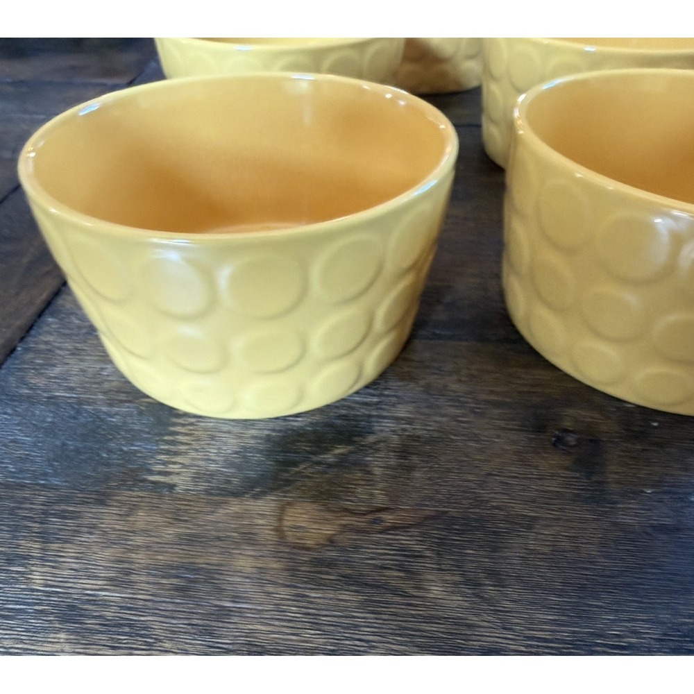 IKEA Yellow Dot Ceramic Bowls Set of 5 5" Soup Cereal Embossed Retro Rare